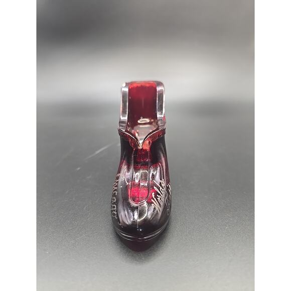 1934 Worlds Fair, Ruby Red Flash Hand Painted Clear Pressed Glass Slipper GLOWS - Picture 3 of 6